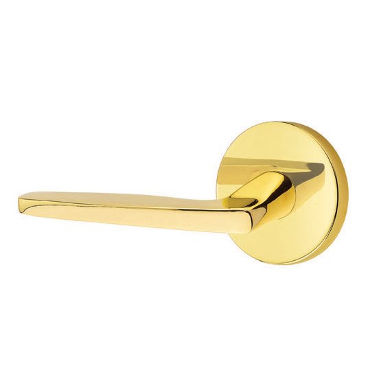 Emtek Single Dummy Left Handed Hermes Door Lever With Disk Rose in Unlacquered Brass