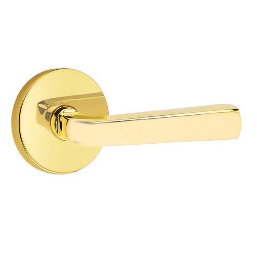Emtek Single Dummy Right Handed Sion Door Lever With Disk Rose in Unlacquered Brass
