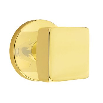 Emtek Single Dummy Square Door Knob With Disk Rose in Unlacquered Brass
