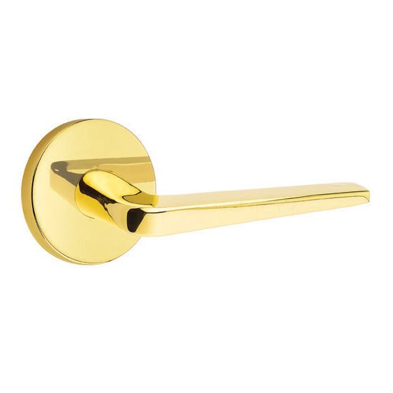 Emtek Double Dummy Athena Door Right Handed Lever With Disk Rose in Unlacquered Brass