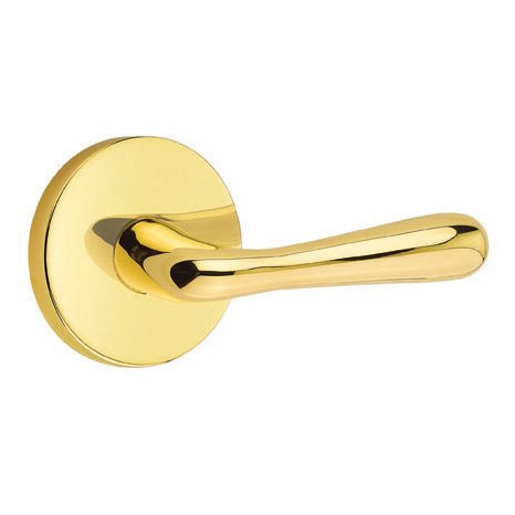 Emtek Double Dummy Basel Door Right Handed Lever With Disk Rose in Unlacquered Brass