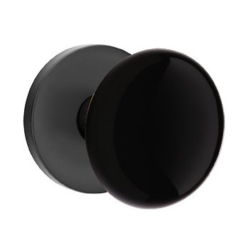 Emtek Single Dummy Ebony Porcelain Knob With Modern Disk Rosette in Flat Black