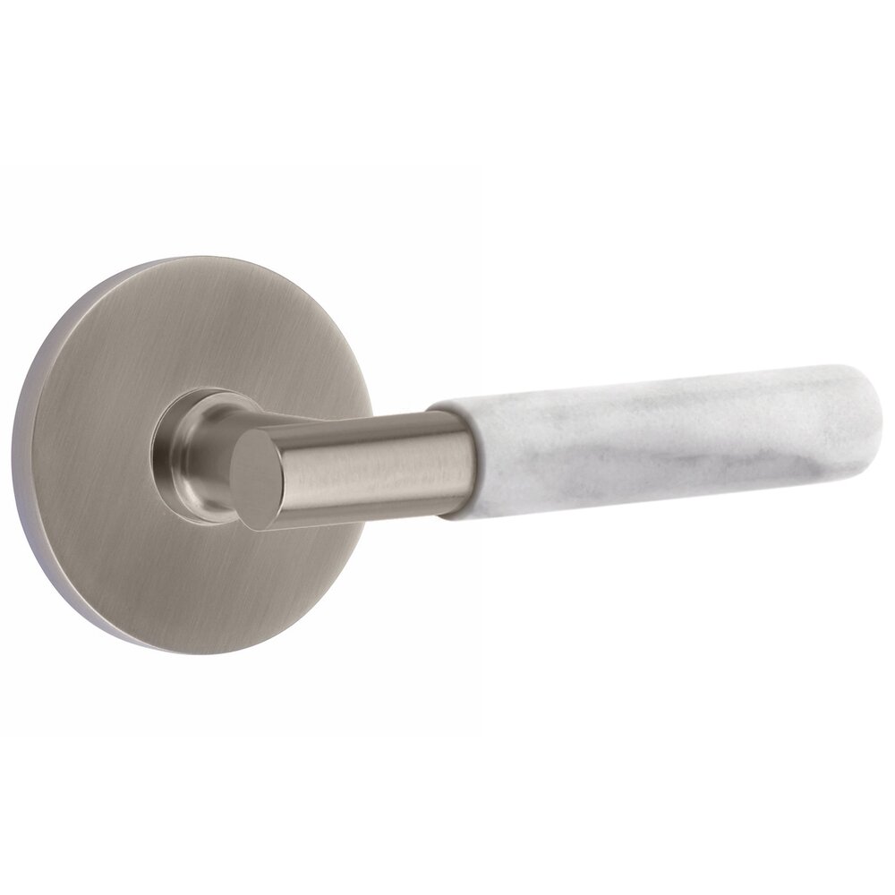 Emtek Double Dummy White Marble Right Handed Lever With T-Bar Stem And Disk Rose In Pewter