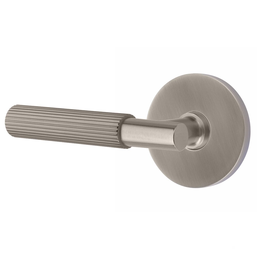 Emtek Double Dummy Straight Knurled Left Handed Lever With T-Bar Stem And Disk Rose In Pewter