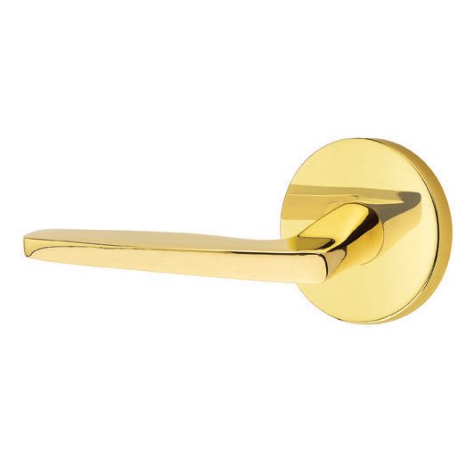 Emtek Double Dummy Hermes Door Left Handed Lever With Disk Rose in Unlacquered Brass