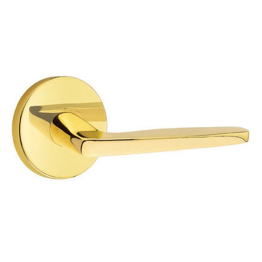 Emtek Double Dummy Hermes Door Right Handed Lever With Disk Rose in Unlacquered Brass