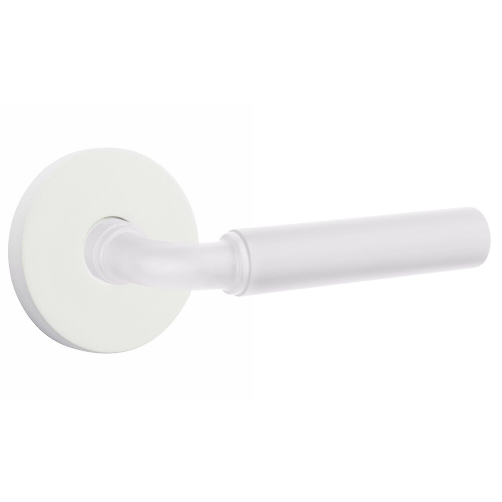 Emtek Double Dummy Smooth Lever with R-Bar Stem and Disk Rose in Matte White