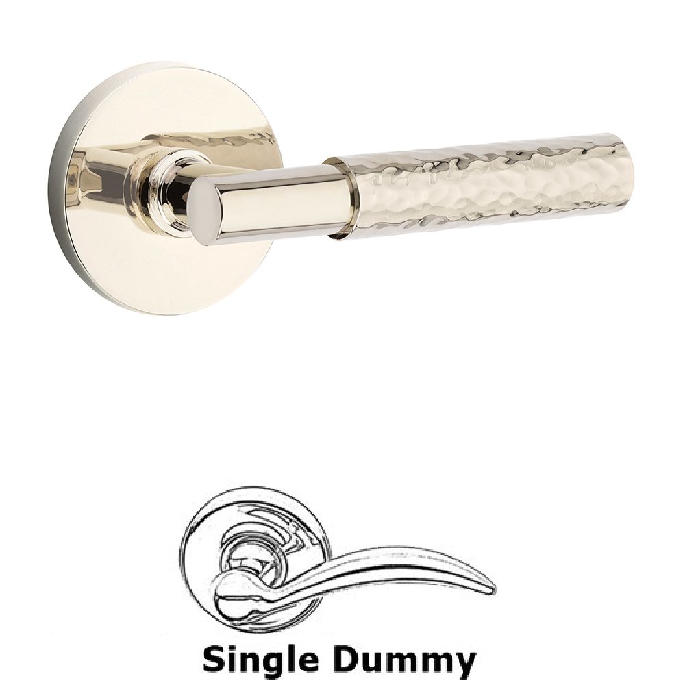 Emtek Single Dummy Hammered Lever with T-Bar Stem and Disc Rose in Polished Nickel