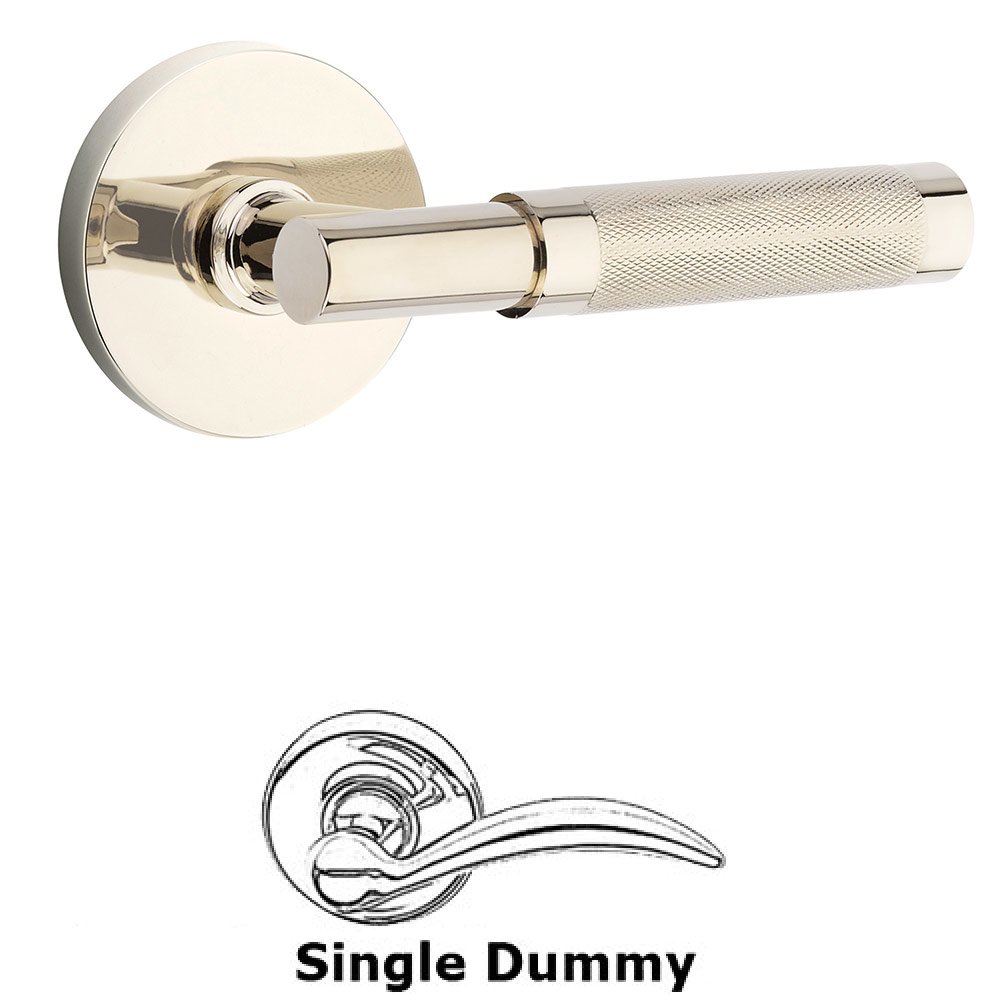 Emtek Single Dummy Knurled Lever with T-Bar Stem and Disc Rose in Polished Nickel