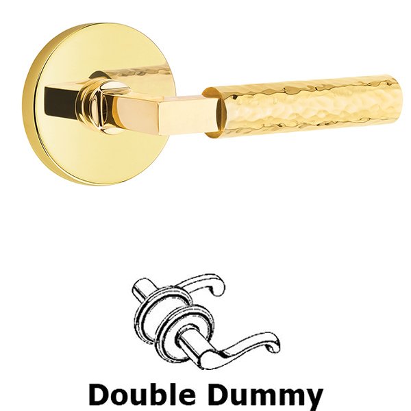 Emtek Double Dummy Hammered Lever with L-Square Stem and Disc Rose in Unlacquered Brass