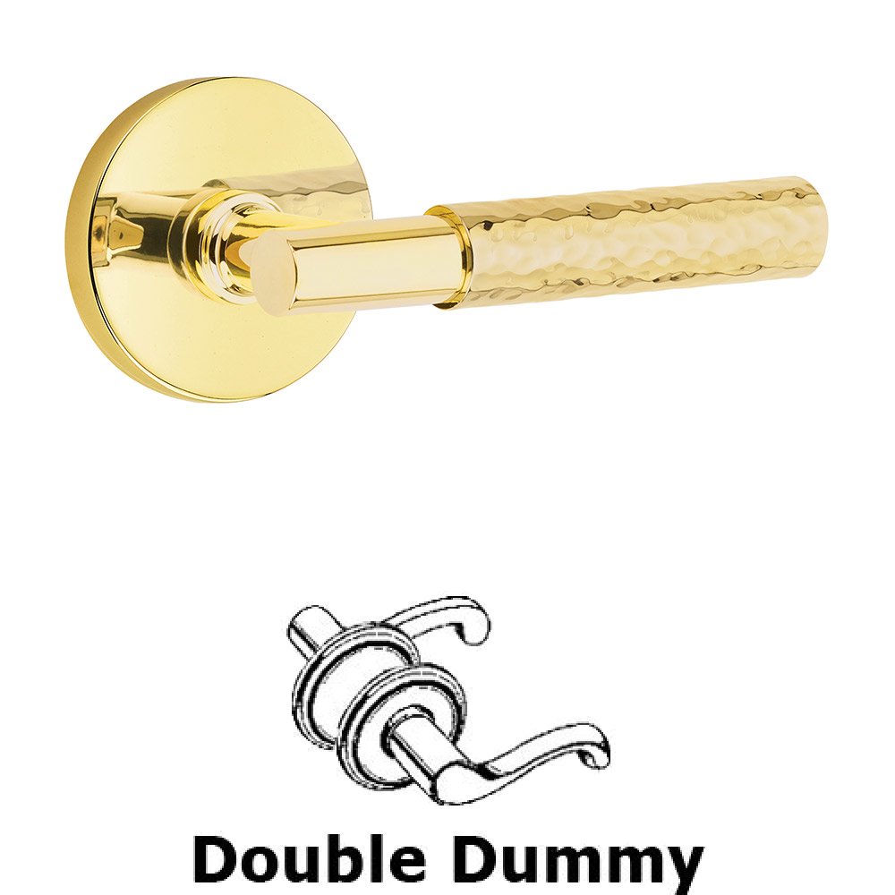 Emtek Double Dummy Hammered Lever with T-Bar Stem and Disc Rose in Unlacquered Brass