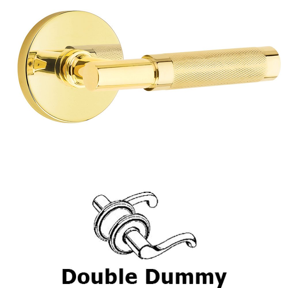 Emtek Double Dummy Knurled Lever with T-Bar Stem and Disc Rose in Unlacquered Brass