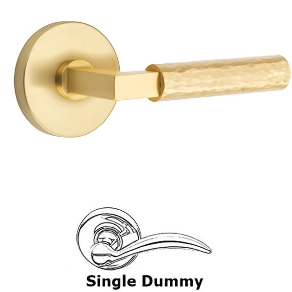 Emtek Single Dummy Hammered Lever with L-Square Stem and Disc Rose in Satin Brass