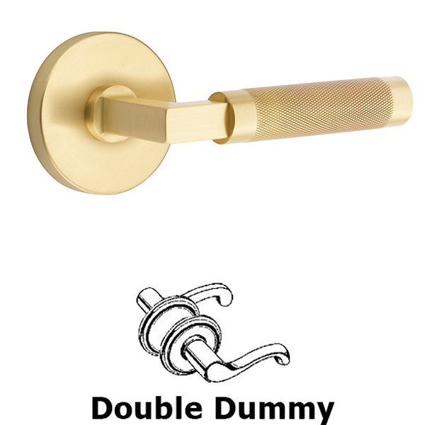 Emtek Double Dummy Knurled Lever with L-Square Stem and Disc Rose in Satin Brass