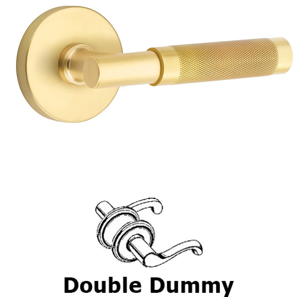 Emtek Double Dummy Knurled Lever with T-Bar Stem and Disc Rose in Satin Brass