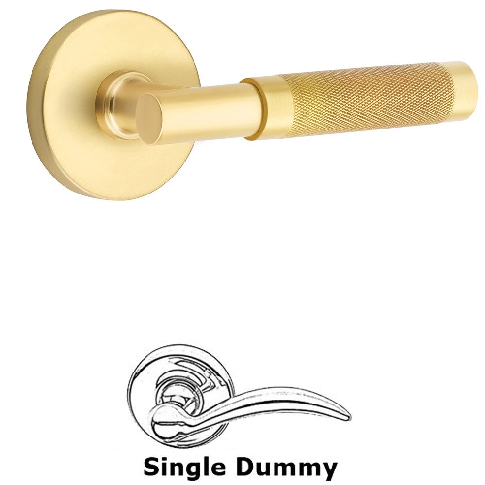 Emtek Single Dummy Knurled Lever with T-Bar Stem and Disc Rose in Satin Brass