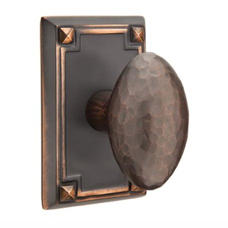 Emtek Passage Hammered Egg Door Knob with Arts & Crafts Rectangular Rose in Oil Rubbed Bronze And Concealed Screws