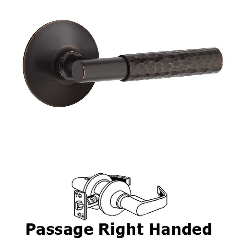 Emtek Passage Hammered Right Handed Lever with T-Bar Stem and Modern Rose in Oil Rubbed Bronze