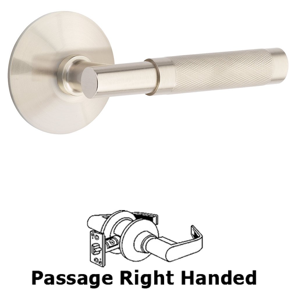 Emtek Passage Knurled Right Handed Lever with T-Bar Stem and Modern Rose in Satin Nickel