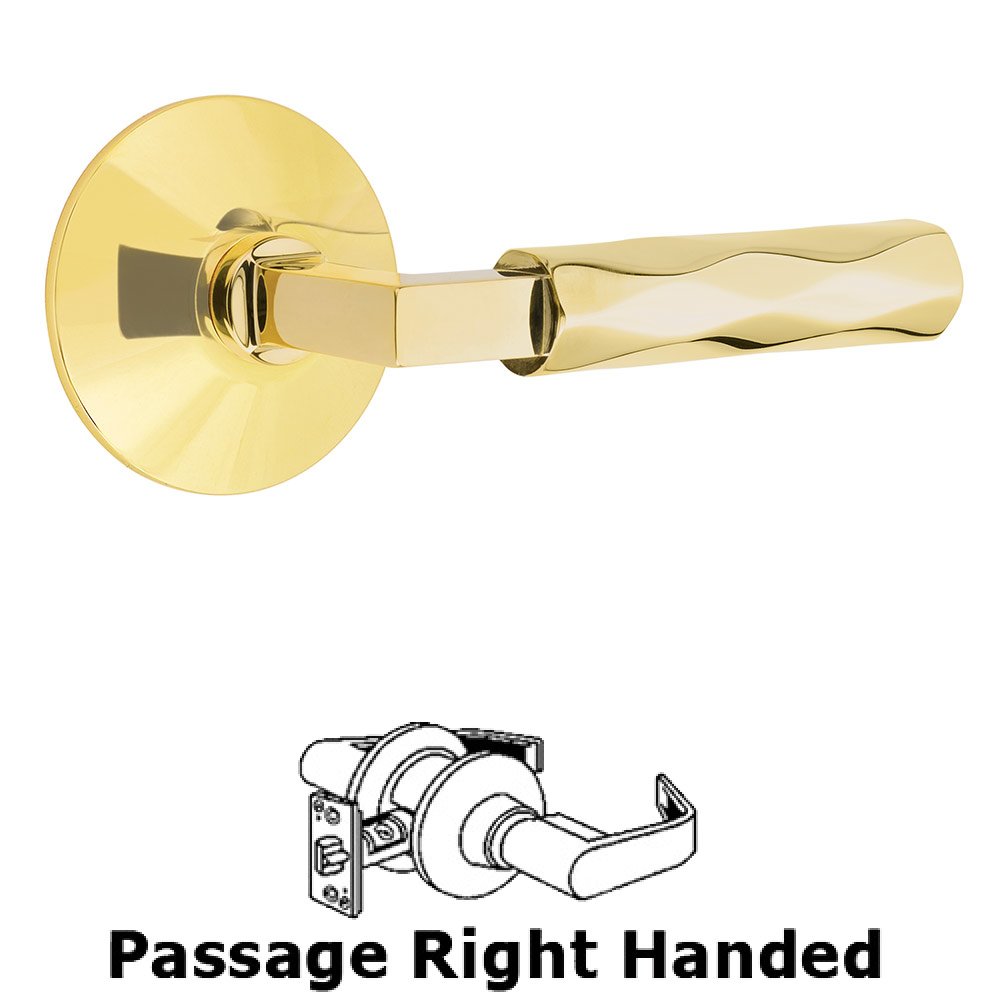 Emtek Passage Tribeca Right Handed Lever with L-Square Stem and Modern Rose in Unlacquered Brass