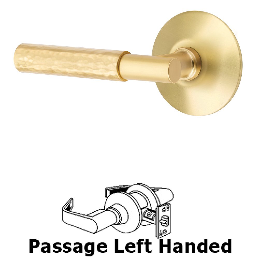 Emtek Passage Hammered Left Handed Lever with T-Bar Stem and Modern Rose in Satin Brass
