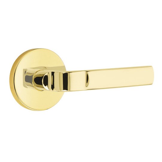 Emtek Passage Aston Right Handed Lever with Disk Rose in Unlacquered Brass
