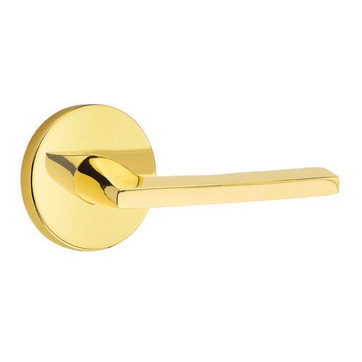 Emtek Passage Helios Right Handed Door Lever and Disk Rose With Concealed Screws in Unlacquered Brass