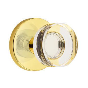 Emtek Modern Disc Glass Passage Door Knob and Disk Rose with Concealed Screws in Unlacquered Brass