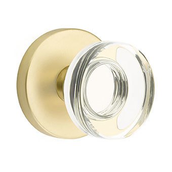 Emtek Modern Disc Glass Passage Door Knob and Disk Rose with Concealed Screws in Satin Brass