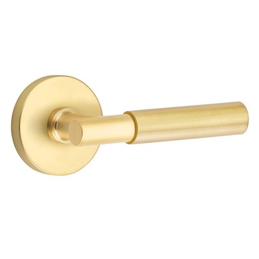 Emtek Passage Myles Right Handed Lever with Disk Rose and Concealed Screws in Satin Brass