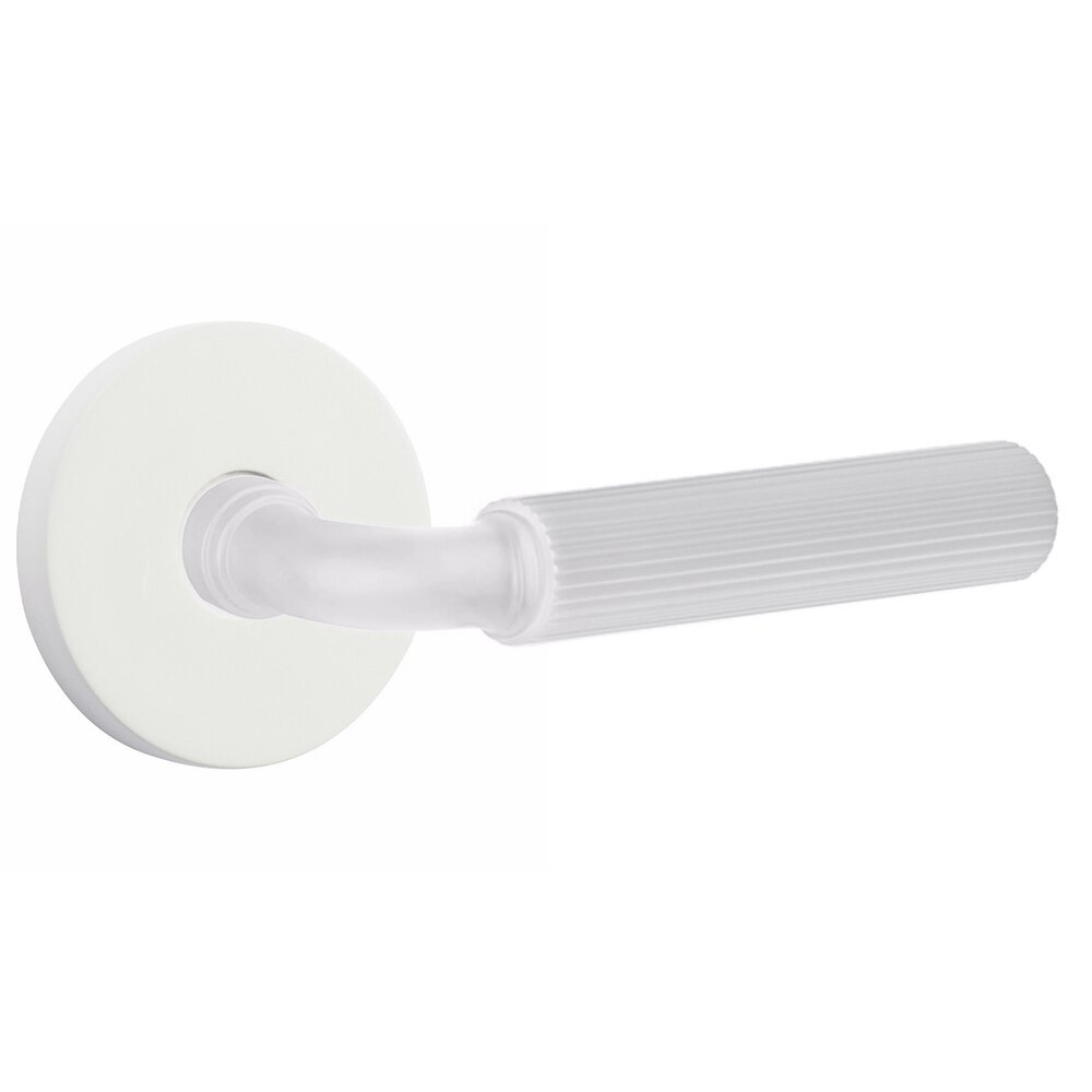 Emtek Passage Straight Knurled Right Handed Lever with R-Bar Stem and Disk Rose in Matte White