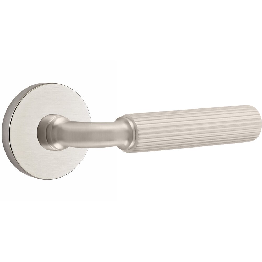 Emtek Passage Straight Knurled Right Handed Lever with R-Bar Stem and Disk Rose in Satin Nickel