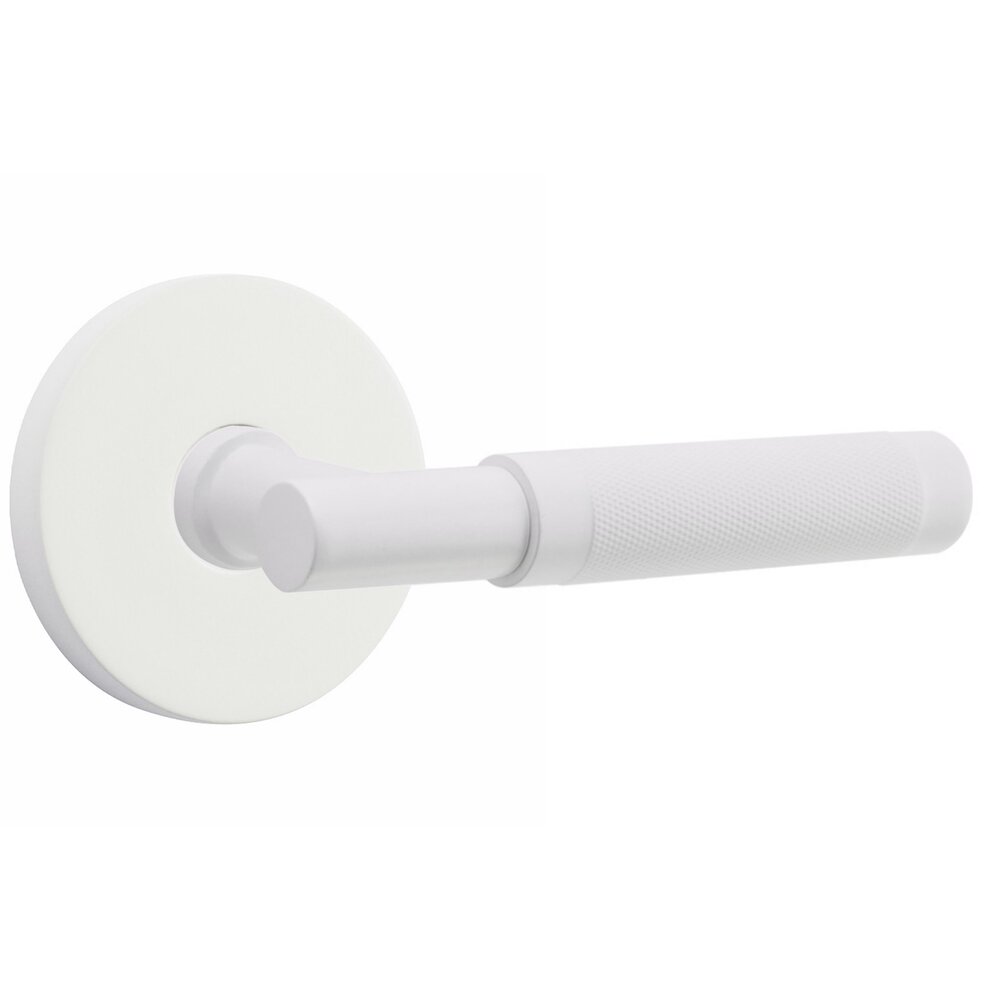 Emtek Passage Knurled Right Handed Lever with T-Bar Stem and Disk Rose in Matte White