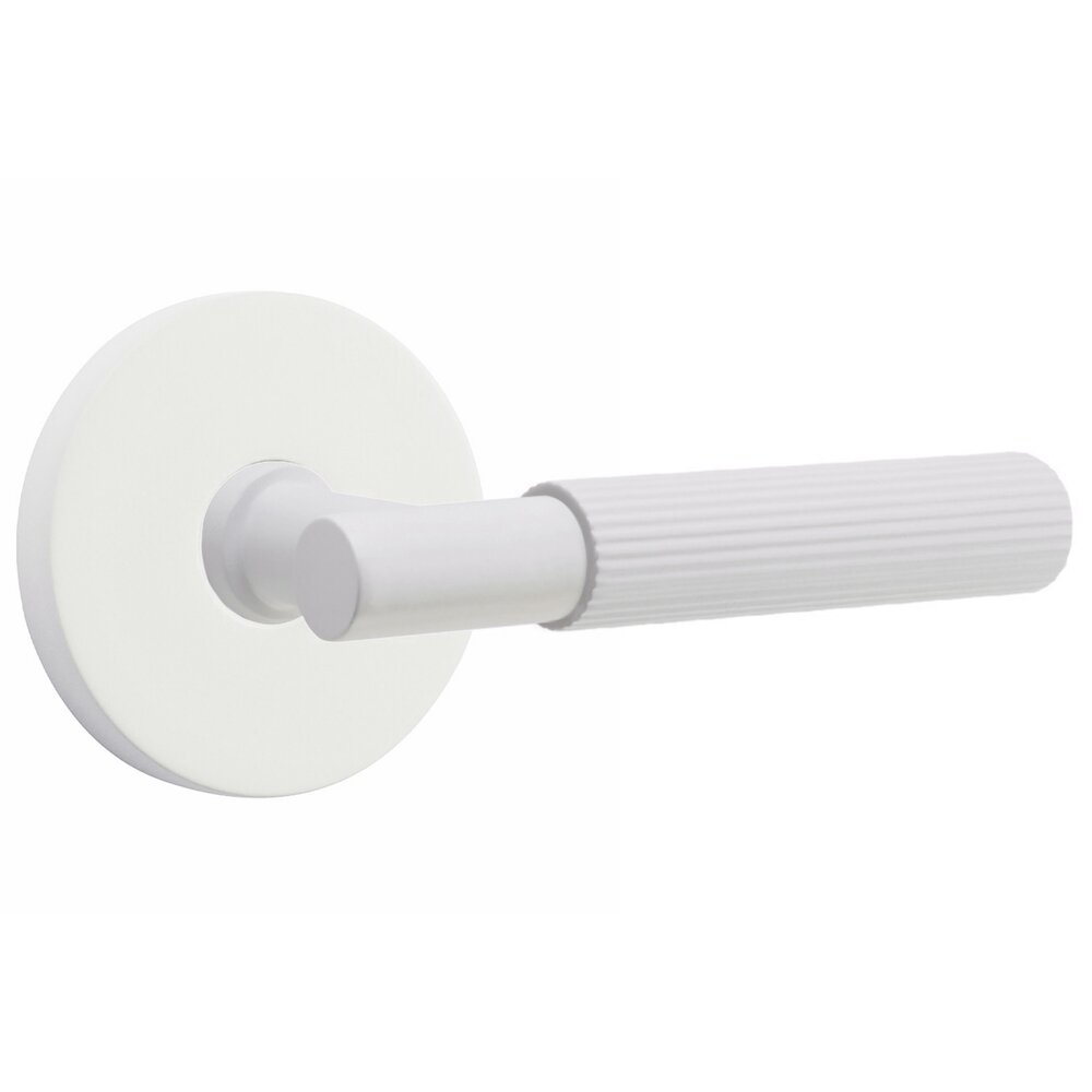Emtek Passage Straight Knurled Right Handed Lever With T-Bar Stem And Concealed Screw Disk Rose In Matte White