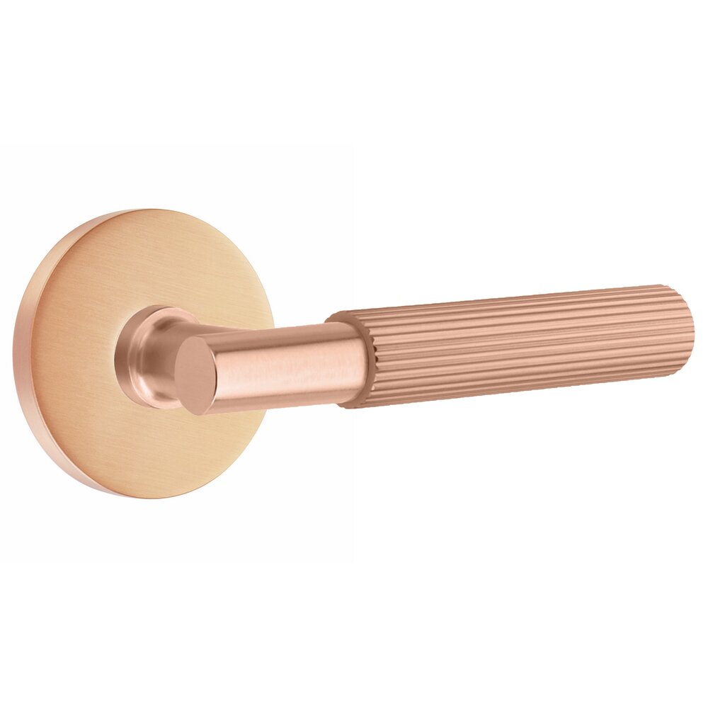 Emtek Passage Straight Knurled Right Handed Lever With T-Bar Stem And Disk Rose In Satin Rose Gold