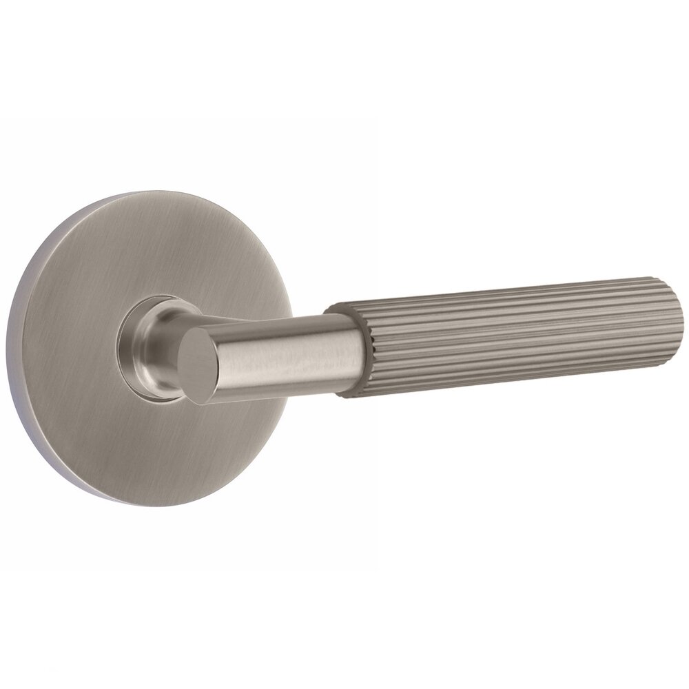 Emtek Passage Straight Knurled Right Handed Lever With T-Bar Stem And Concealed Screw Disk Rose In Pewter