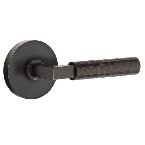 Emtek Passage Hammered Right Handed Lever with L-Square Stem and Disc Rose in Oil Rubbed Bronze