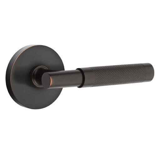 Emtek Passage Knurled Right Handed Lever with T-Bar Stem and Disc Rose in Oil Rubbed Bronze
