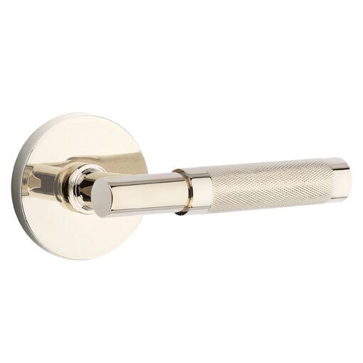 Emtek Passage Knurled Right Handed Lever with T-Bar Stem and Disc Rose in Polished Nickel