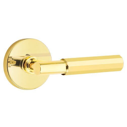 Emtek Passage Faceted Right Handed Lever with T-Bar Stem and Disc Rose in Unlacquered Brass