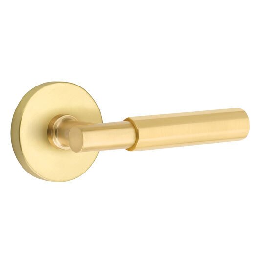 Emtek Passage Faceted Right Handed Lever with T-Bar Stem and Disc Rose in Satin Brass