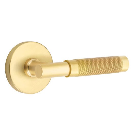 Emtek Passage Knurled Right Handed Lever with T-Bar Stem and Disc Rose in Satin Brass