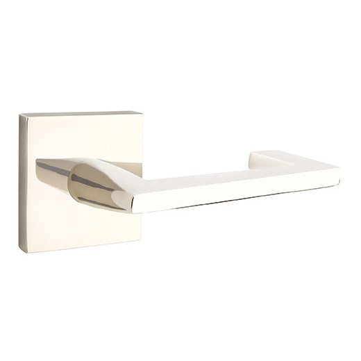 Emtek Passage Argos Right Handed Door Lever And Square Rose with Concealed Screws in Polished Nickel