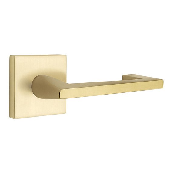 Emtek Passage Argos Right Handed Door Lever And Square Rose with Concealed Screws in Satin Brass