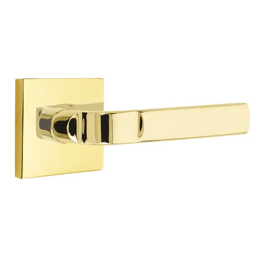 Emtek Passage Aston Right Handed Lever with Square Rose and Concealed Screws in Unlacquered Brass