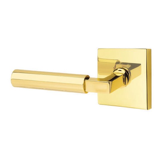 Emtek Passage Hercules Left Handed Door Lever And Square Rose with Concealed Screws in Unlacquered Brass