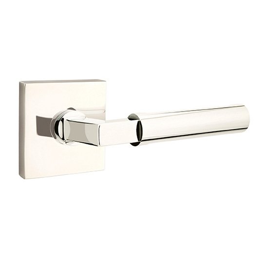 Emtek Passage Hercules Right Handed Door Lever And Square Rose with Concealed Screws in Polished Nickel