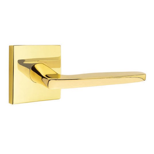 Emtek Passage Hermes Right Handed Door Lever And Square Rose with Concealed Screws in Unlacquered Brass