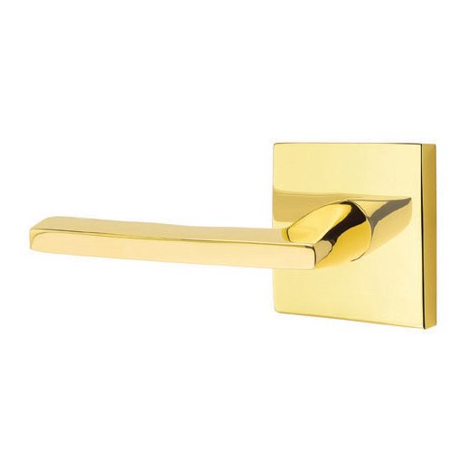 Emtek Passage Helios Left Handed Door Lever And Square Rose with Concealed Screws in Unlacquered Brass