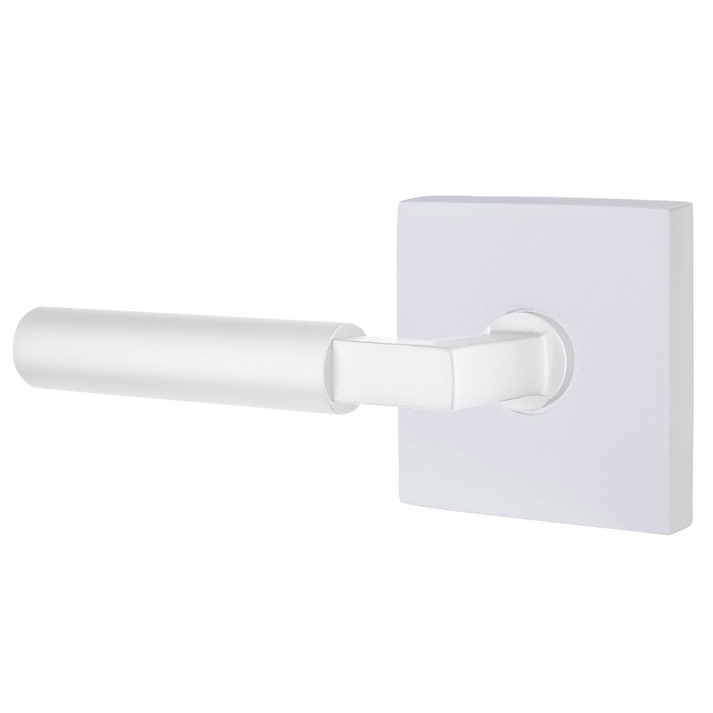 Emtek Passage Smooth Left Handed Lever with L-Square Stem and Square Rose with Concealed Screws in Matte White